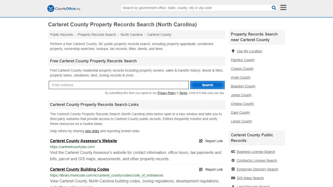 Property Records Search - Carteret County, NC (Assessments ...